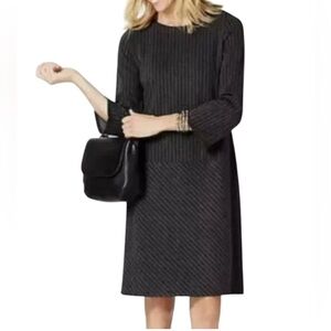 J. Jill Gray Pinstripe Ponte Dress 3/4 Sleeve Round Neck Size Med